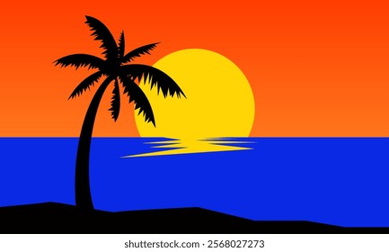 Summer Background in the afternoon Sunset and Coconut Tree Silhouette