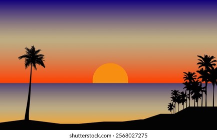 Summer Background in the afternoon Sunset and Coconut Tree Silhouette