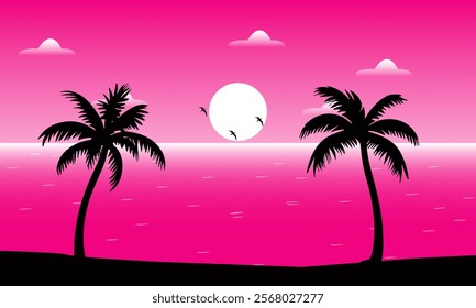 Summer Background in the afternoon Sunset and Coconut Tree Silhouette