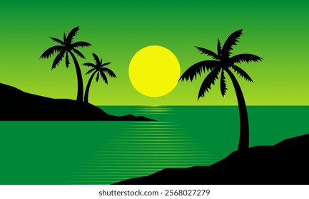 Summer Background in the afternoon Sunset and Coconut Tree Silhouette