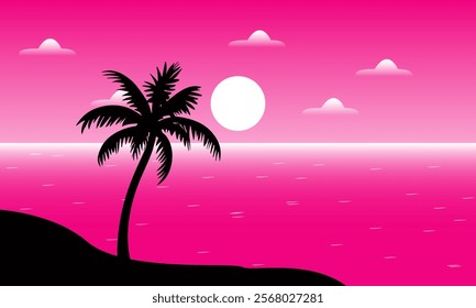 Summer Background in the afternoon Sunset and Coconut Tree Silhouette