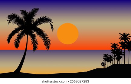 Summer Background in the afternoon Sunset and Coconut Tree Silhouette