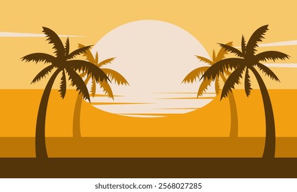 Summer Background in the afternoon Sunset and Coconut Tree Silhouette