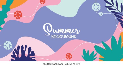 summer background of amazing shapes, wave patterns, leaves, flowers, herbs with free space for text. Template for banner, poster, social media, web.