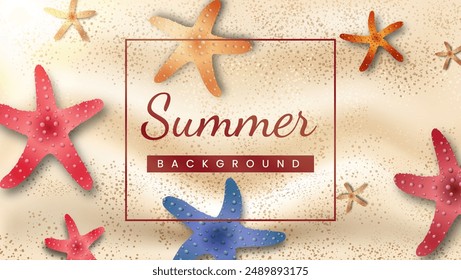 Summer background with attractive starfish elements in various colors, suitable for greeting cards, backgrounds and banners.