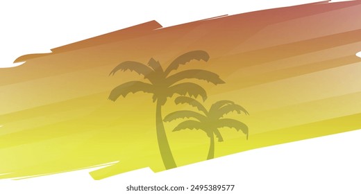 Anuncio de fondo de verano con palmeras, verano de vacaciones con pinceladas. Ilustración vectorial.