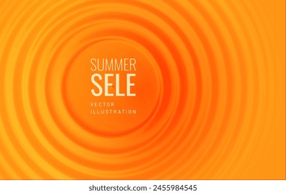 Summer background for banner and poster. Circular ripples waves sunshine concept yellow orange color. Vector illustration 
