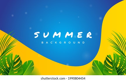 summer background, summer banner with yellow and blue color, minimal summer design concept.