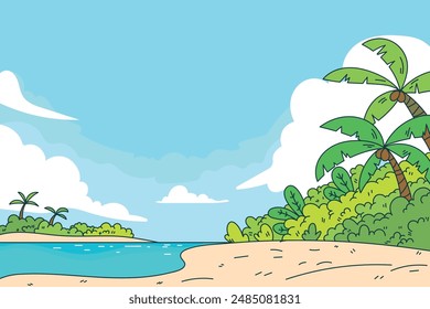 Summer background, beach cartoon landscape, summer wallpaper