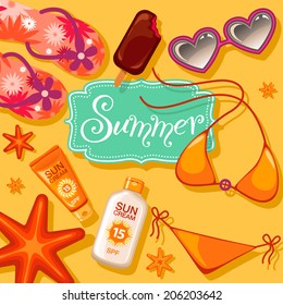 Summer background with beach icons