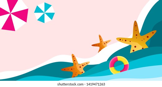 summer background with a beach illustration. for banner template, wallpaper, poster and others