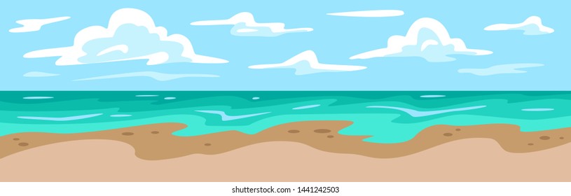 Summer background. Beach on the sea. Seascape vector illustration