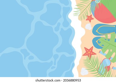 Summer background with beach panoramic top view