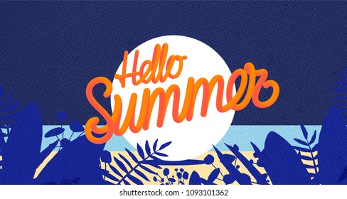 Summer background. Beach retro landscape. Vector illustration.