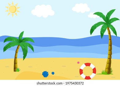 Summer background. Beach, sea and palm trees. Sunshine. Vacation