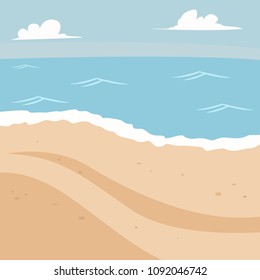 Summer background with beach and sea. Vector cartoon landscape illustration.