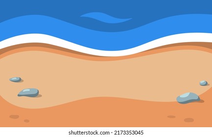 Summer background. Beach and sea. Sea wave and sand. Vector cartoon clipart.