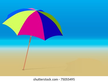 Summer Background - Beach Umbrella on Empty Sandy Beach