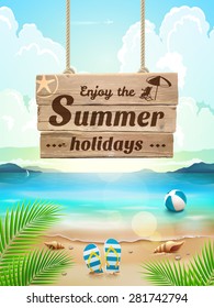 Summer background in beach. Vector illustration