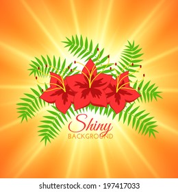 Summer Background with Beautiful Flowers and Bright Sun. Vector design