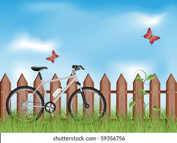 Summer background with a bike. Vector illustration.