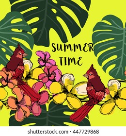 summer background with birds seamless vector pattern