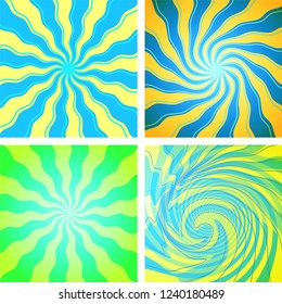 Summer background with blue green yellow rays summer sun hot swirl with space for your message. Vector illustration EPS 10 for design element presentation, brochure layout page, packing label