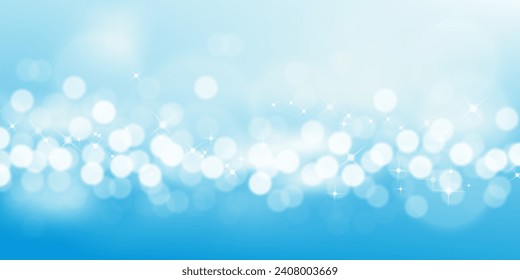 Summer Background with Blurred bokeh abstract bright light on sky blue.Vector illustration Defocus bokeh morning sunlights reflection from sea beach,Backdrop banner for holiday Vacation,Sale concept
