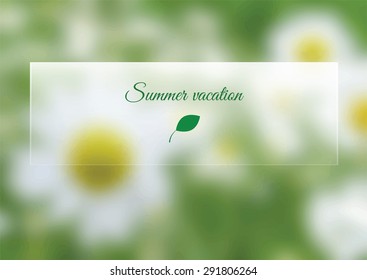 Summer  background, blurred chamomile flowers. Romantic backdrop. Vector illustration. Template for poster.