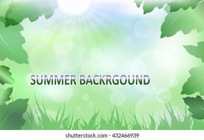 Summer background. Blurred green vector design with green leaves.  