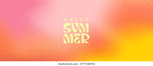 Summer background with bright and rich textured noisy gradient in orange with pink yellow and red shades of colors. Abstract summer gradient template for posters, branding, social media, packaging, labels, and seasonal campaigns.