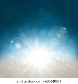 Summer background with bright white sunlight and glittering lens flares. Small underwater effect. 