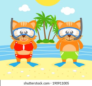  Summer background with cat vector