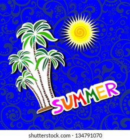 Summer background. Celebration background with palm tree and place for your text. vector illustration