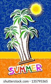 Summer background. Celebration background with palm tree and place for your text. vector illustration