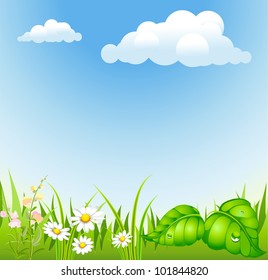 summer background with cloud and blossoming meadow