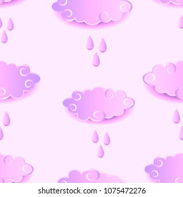 Summer background with clouds and raindrops. Vector seamless background for the design of weather sites, wallpapers, textiles.
