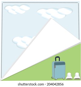 summer background clouds wrapped around the corner suitcase sneakers