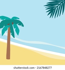 Sommerhintergrund mit Kokospalmen, Palme, am Strand
