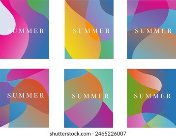 Fondo de verano brillante y jugoso conjunto de tarjetas. Arte abstracto moderno, tarjetas de verano colección