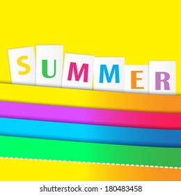 Summer background with color strips and paper elements