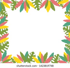 summer background with color tropical leaves. Vector illustration on the white background. 