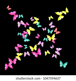 Summer Background with Colorful Butterflies. Simple Feminine Pattern for Card, Invitation, Print. Trendy Decoration with Beautiful Butterfly Silhouettes. Vector Background with Moths

