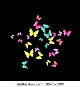 Summer Background with Colorful Butterflies. Simple Feminine Pattern for Card, Invitation, Print. Trendy Decoration with Beautiful Butterfly Silhouettes. Vector Background with Moth
