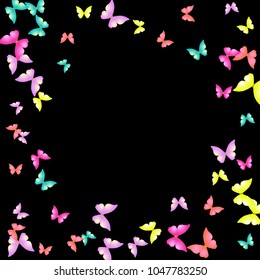 Summer Background with Colorful Butterflies. Simple Feminine Pattern for Card, Invitation, Print. Trendy Decoration with Beautiful Butterfly Silhouettes. Vector Background with Moth
