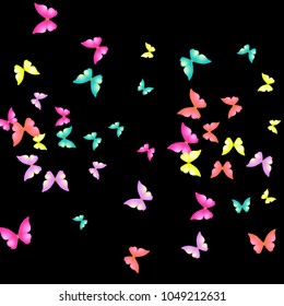 Summer Background with Colorful Butterflies. Simple Feminine Pattern for Card, Invitation, Print. Trendy Decoration with Beautiful Butterfly Silhouettes. Vector Background with Moth
