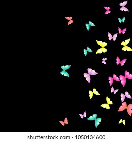 Summer Background with Colorful Butterflies. Simple Feminine Pattern for Card, Invitation, Print. Trendy Decoration with Beautiful Butterfly Silhouettes. Vector Background with Moth
