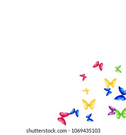 Summer Background with Colorful Butterflies. Simple Feminine Pattern for Card, Invitation, Print. Trendy Decoration with Beautiful Butterfly Silhouettes. Vector Background with Moth