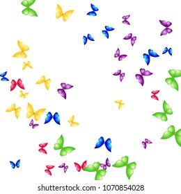 Summer Background with Colorful Butterflies. Simple Feminine Pattern for Card, Invitation, Print. Trendy Decoration with Beautiful Butterfly Silhouettes. Vector Background with Moth
