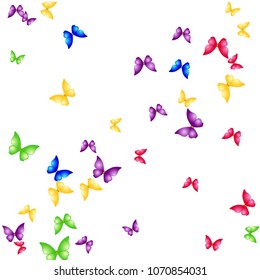 Summer Background with Colorful Butterflies. Simple Feminine Pattern for Card, Invitation, Print. Trendy Decoration with Beautiful Butterfly Silhouettes. Vector Background with Moth